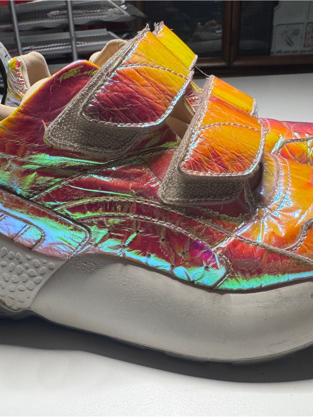 Stella McCartney Eclypse Iridescent Holographic Faux Leather Sneakers, size 36